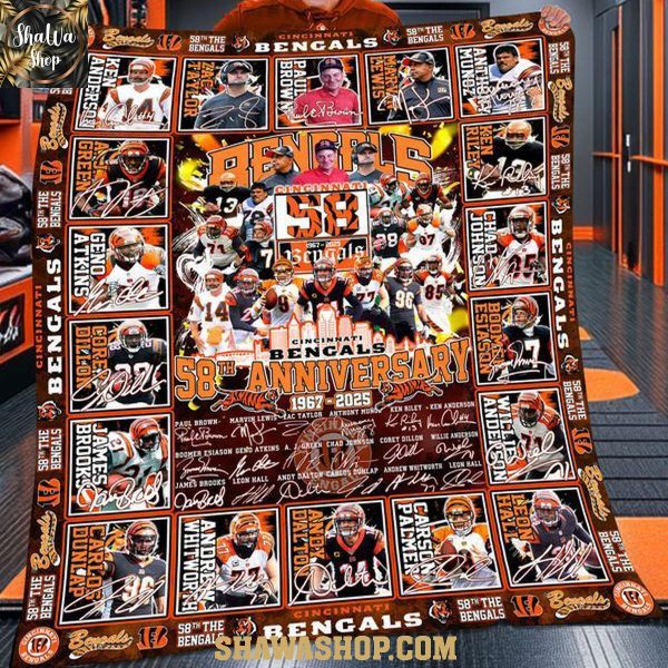 Cincinnati Bengals 58th Anniversary 1967-2025 Football Fleece Blanket Quilt