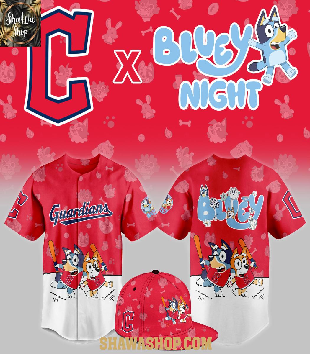 Cleveland Guardians 2025 Bluey MLB Game Night Christmas Baseball Jersey Cleveland Guardians 2025 Bluey MLB Game Night Christmas Baseball Jersey