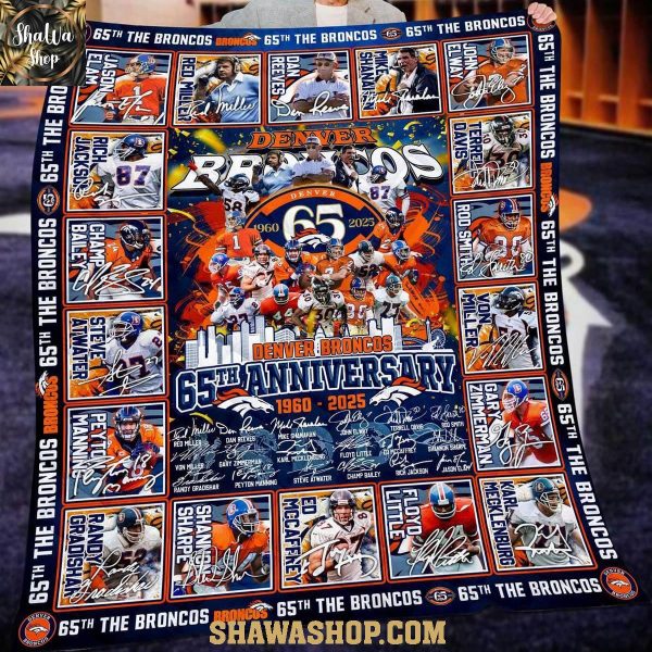 Denver Broncos 65th Anniversary 1960-2025 Football Fleece Blanket Quilt