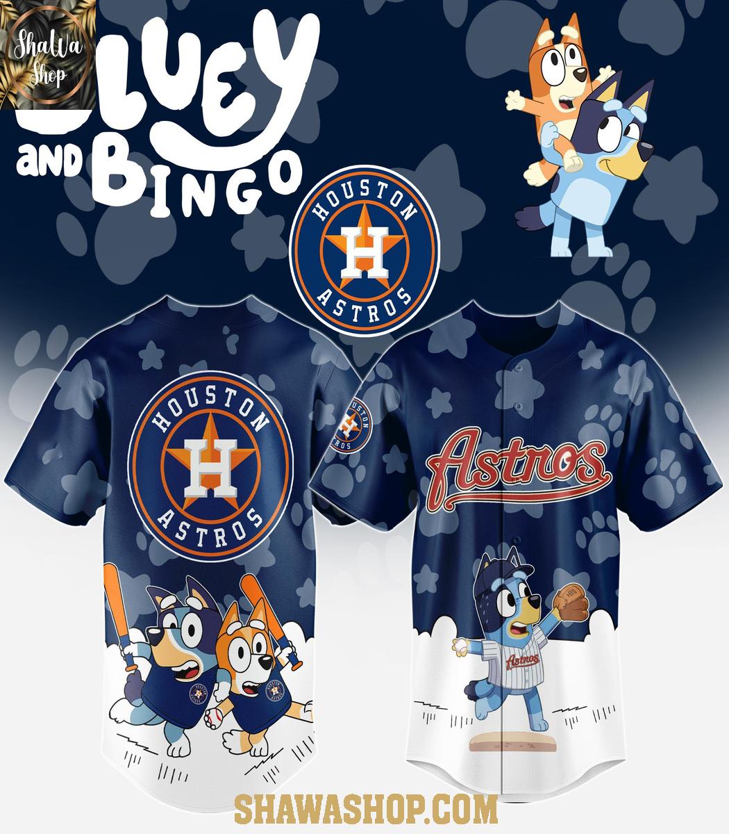 Houston Astros 2025 Bluey MLB Game Night Christmas Baseball Jersey Houston Astros 2025 Bluey MLB Game Night Christmas Baseball Jersey