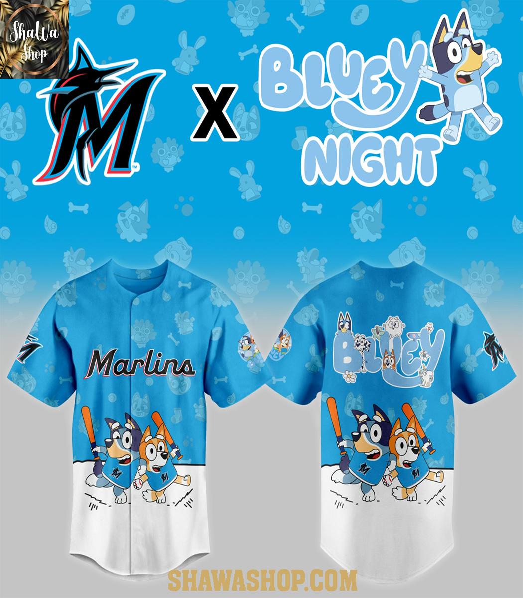 Miami Marlins 2025 Bluey MLB Game Night Christmas Baseball Jersey Miami Marlins 2025 Bluey MLB Game Night Christmas Baseball Jersey
