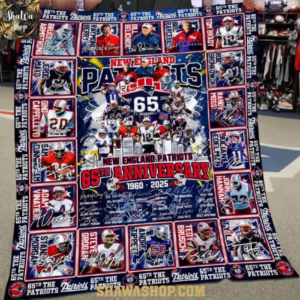 New England Patriots 65th Anniversary 1960-2025 Football Fleece Blanket Quilt