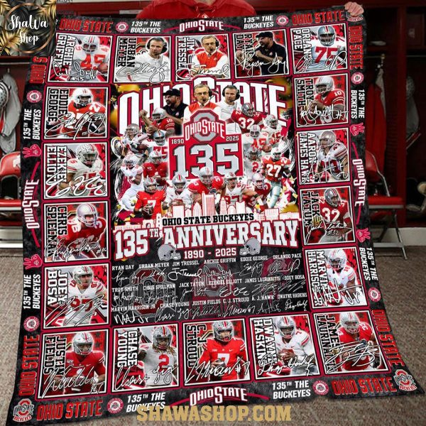 Ohio State Buckeyes 135th Anniversary 1890-2025 Football Fleece Blanket Quilt