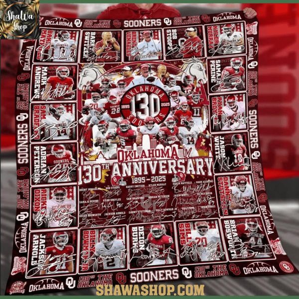 Oklahoma Sooners 130th Anniversary 1895-2025 Football Fleece Blanket Quilt
