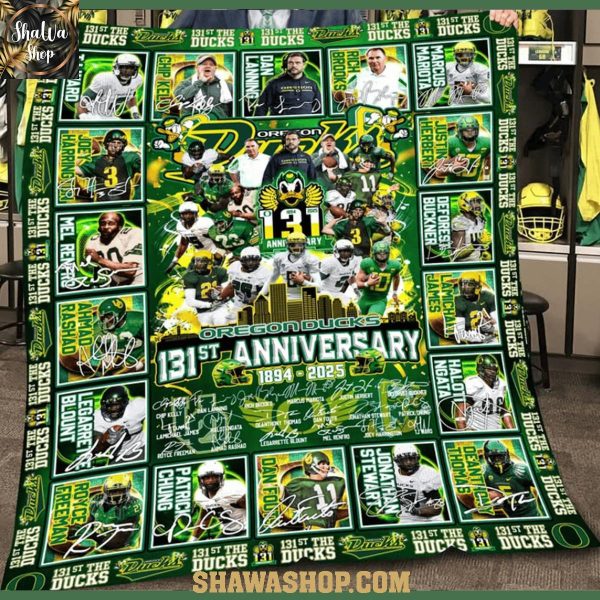 Oregon Ducks 131st Anniversary 1894-2025 Football Fleece Blanket Quilt