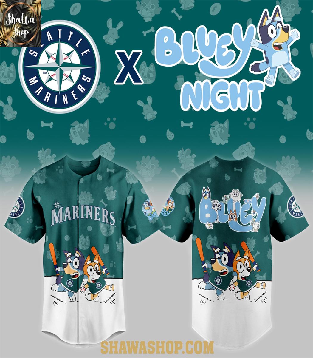 Seattle Mariners 2025 Bluey MLB Game Night Christmas Baseball Jersey Seattle Mariners 2025 Bluey MLB Game Night Christmas Baseball Jersey