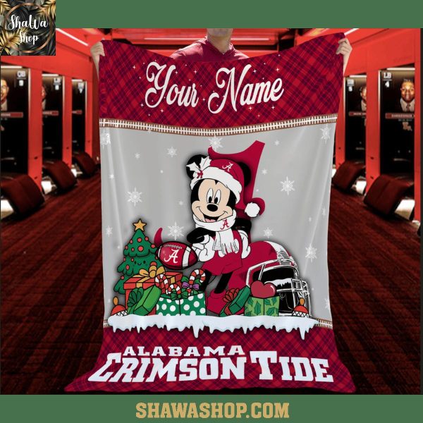 Alabama Crimson Tide Mickey Merry Christmas 2025 Fleece Blanket Quilt
