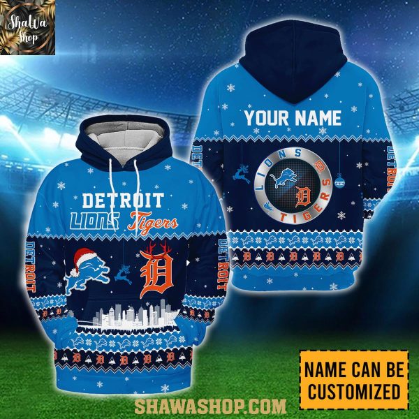 Detroit Lions Detroit Tigers NFL x MLB Merry Christmas Hoodie T-Shirt