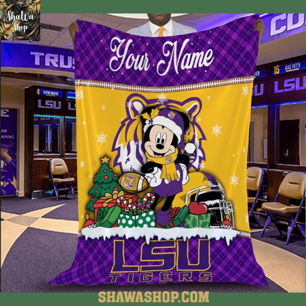 LSU Tigers Mickey Merry Christmas 2025 Fleece Blanket Quilt