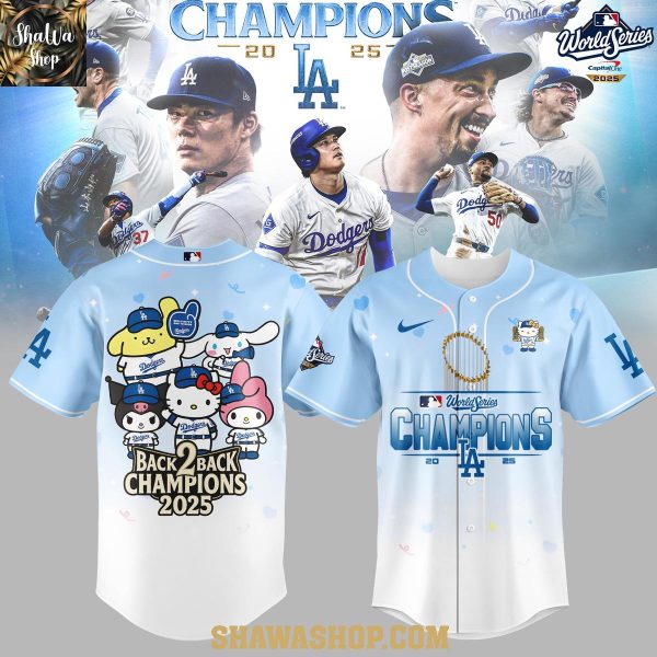 Los Angeles Dodgers Hello Kitty 2025 World Series Champions Baseball Jersey