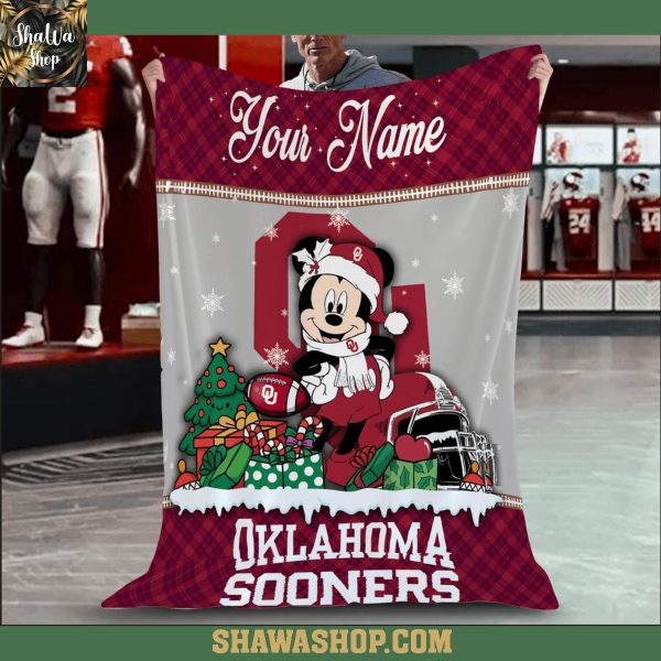 Oklahoma Sooners Mickey Merry Christmas 2025 Fleece Blanket Quilt