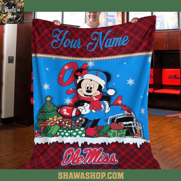 Ole Miss Rebels Mickey Merry Christmas 2025 Fleece Blanket Quilt